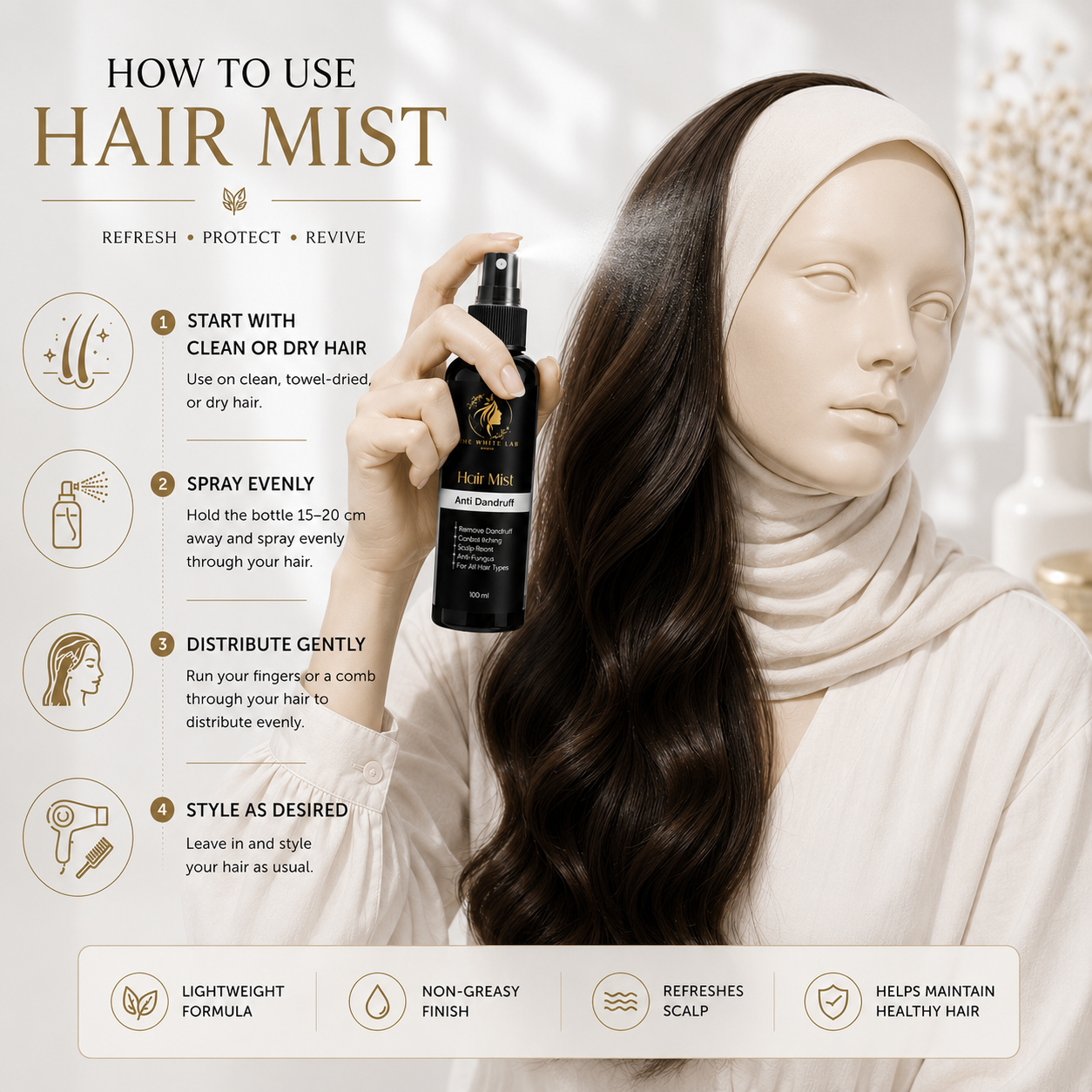 Anti Dandruff Hair Mist - Nourishing Scalp Treatment for Flake-Free Hair