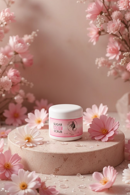 Applying Body Scrub to gently exfoliate and refresh the skin during a body care routine