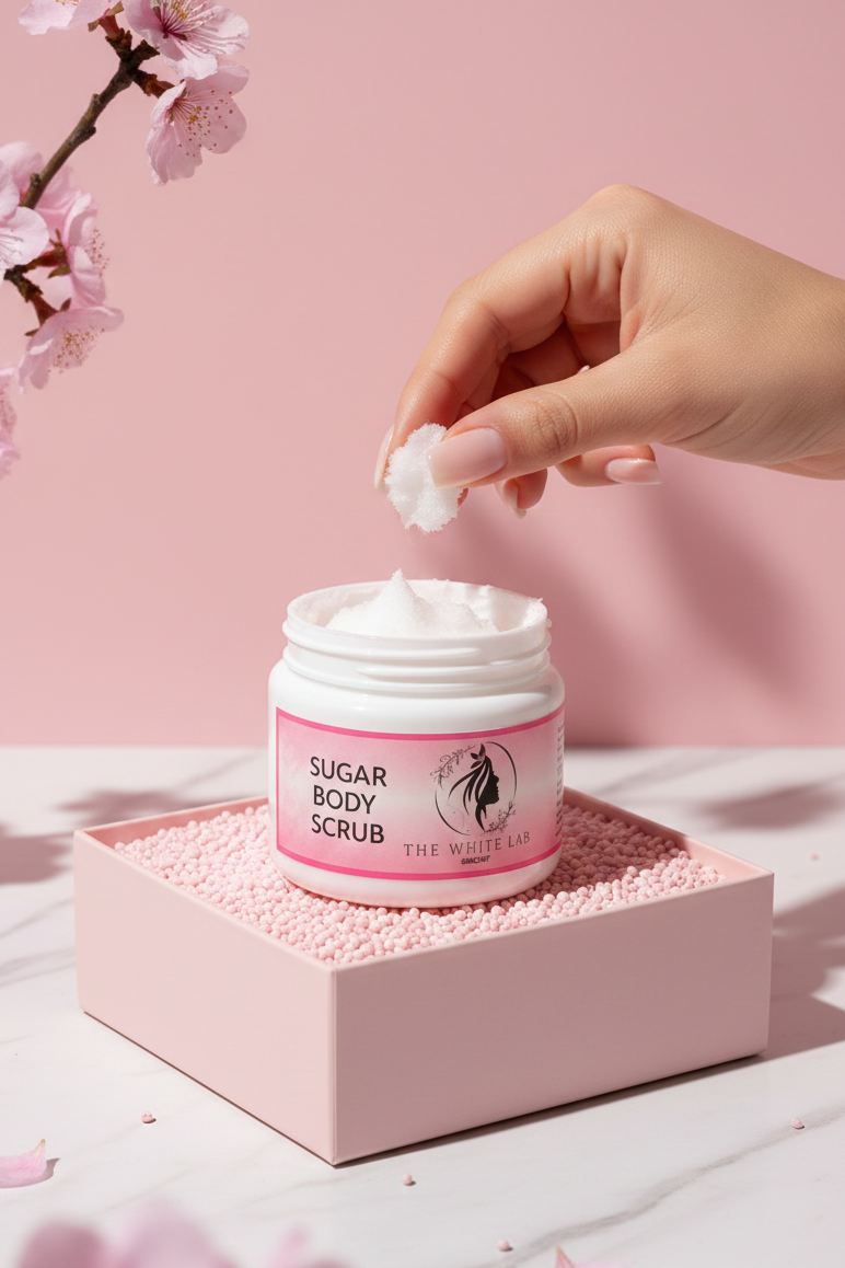 Premium Body Scrub used during a body care routine for soft and healthy-looking skin