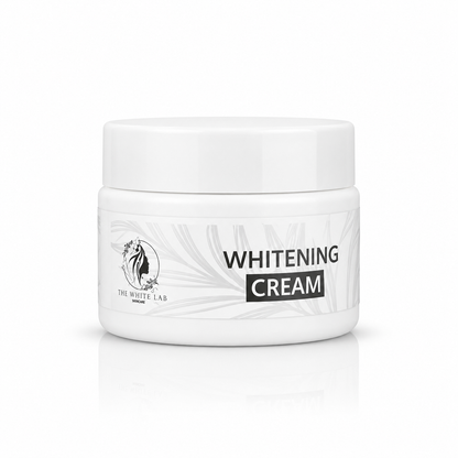 Premium whitening cream jar on a clean white luxury background