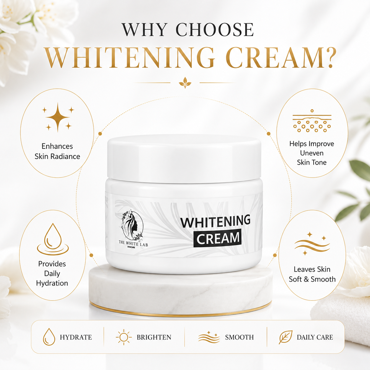 Why choose our premium whitening cream featuring brightening, hydration, lightweight formula, and daily skincare benefits